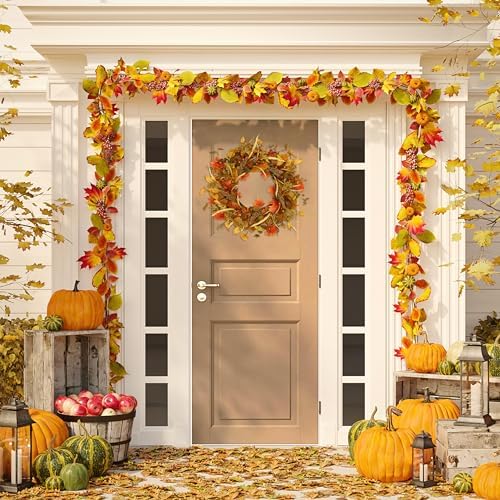AMF0RESJ Fall Wreaths for Front Door Autumn Door Wreath for Home Decor