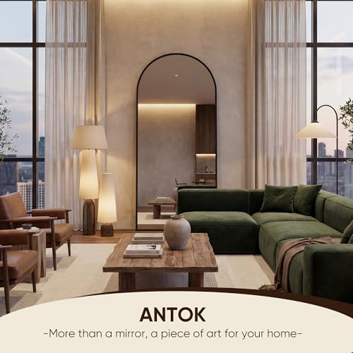 Antok 56" x14” Arched Full Length Mirror, Floor Mirror with Stand,Black
