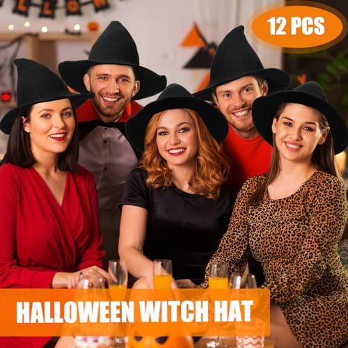 Mepase 12 Pcs Halloween Witch Hat Knitted Witch Cap Women Wizard Hat