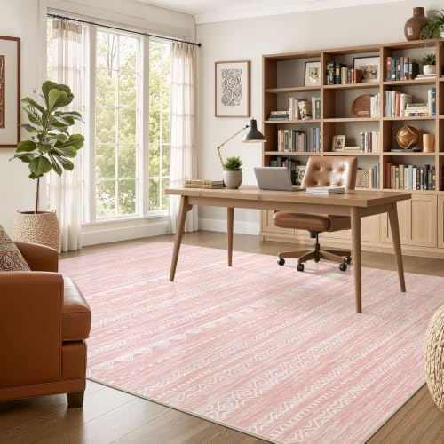 Nakagishi Boho 7x9 Area Rug Living Room Rugs Machine Washable Pink