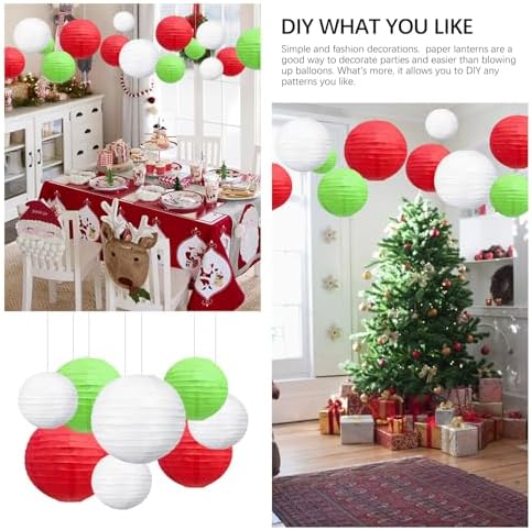 18Pcs Green Red White Paper Lanterns for Parties, 6” 8” 10” 12” Chinese Asian Hanging Round Paper Lanterns for Birthday Wedding Halloween Christmas Home Decor Party Decor
