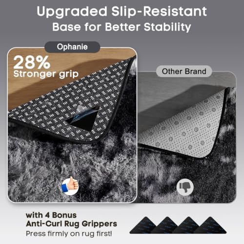 Ophanie Tie-Dyed Black & Grey Area Rugs 5x8 for Bedroom Living Room, Fluffy Shag Fuzzy Carpet, Plush Shaggy Rug, Indoor