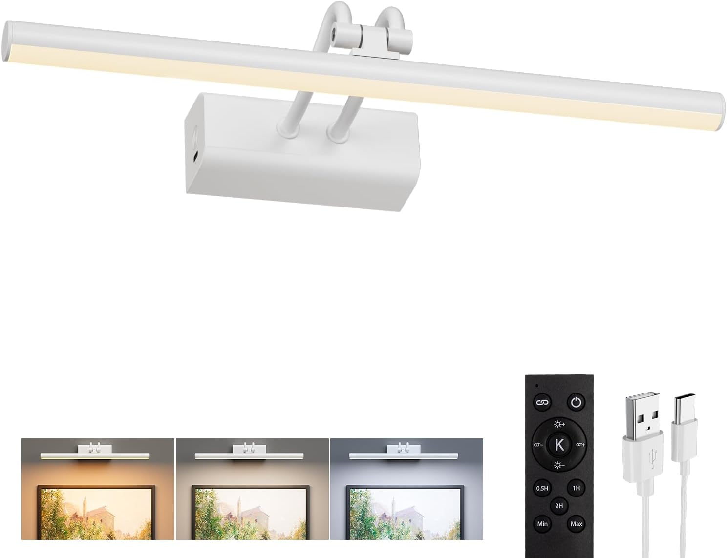 Battery Operated Picture Light for Wall, RF Remote Control, White