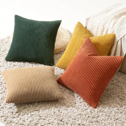MIULEE Fall Corduroy Decorative Throw Pillow Covers Green-Rust 20x20