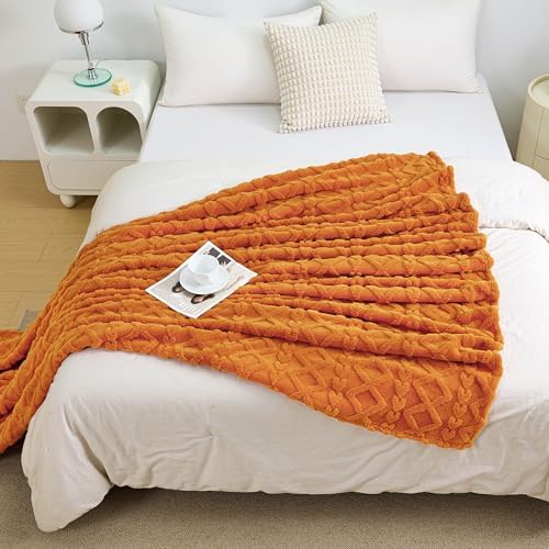 Aganear Fleece Throw Blanket for Bed Couch,Fall Boho Blanket,90"x90" Orange