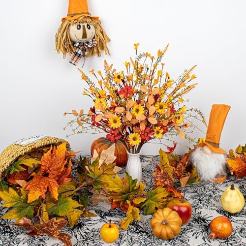 J'FLORU Artificial Fall Flowers 12 Pack Fall Floral Picks 17 Inch Autumn Flower Stems for Thanksgiving Harvest Vases Centerpieces Flower Arrangements