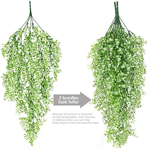RECUTMS 4Pcs Artificial Hanging Wisteria Plants 31.5In Plastic White Ivy
