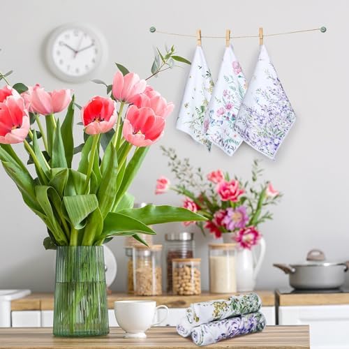 Redbaker 6 Pcs Wildflower Kitchen Towels Floral Butterfly Dish Cloth Set