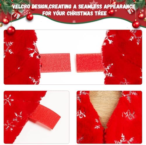 Christmas Tree Skirt Red, 36 Inch Large Soft Plush Xmas Tree Skirts, Double Layer Luxury Tree Skirt w/Silver Snowflake Sequin, Christmas Trees Decoration for Holiday Party Indoor Party Home Decor