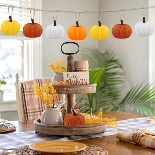 16 PCS Fall Thanksgiving Pumpkin Hanging Ornaments Velvet Fabric Pumpkin Hanging Small Tree Ornament 2.2" Orange Pumpkins Ball Tree Decoration for Fall Thanksgiving Home Farmhouse Harvest Party Decor