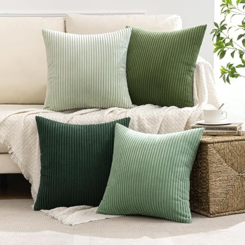 MIULEE Soft Corduroy Decorative Throw Pillow Covers Forest Green 24x24