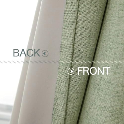 MIULEE 100% Blackout Linen Curtains for Bedroom 52x108 Inches Sage Green