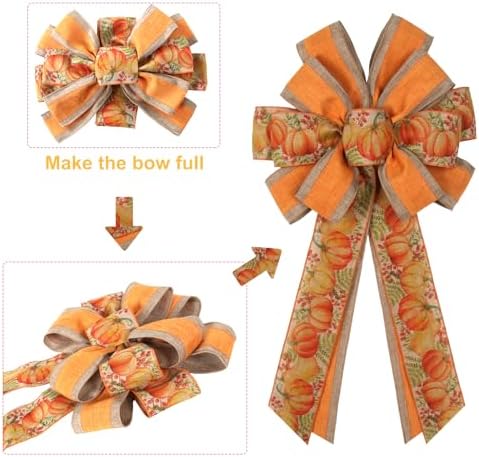 2 PCS Large Fall Bows for Wreath Fall Wreath Bow Autumn Tree Topper Bow