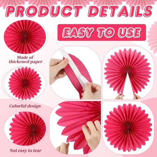 BestoFun 12PCS Paper Fans Hot Pink Party Decorations Tissue Paper Flowers Decorations Paper Fans Party Decorations for Girl Groovy Birthday Baby Shower Wedding Bachelorette Room Wall Hanging Décor