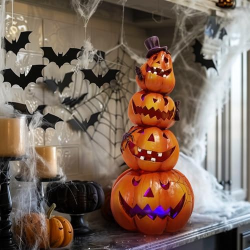 Hodao Halloween Pumpkin Decorations Indoor Orange Stacked Pumpkin Figurine