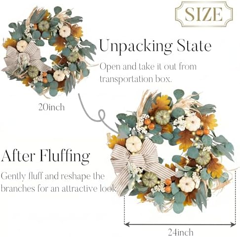 Valery Madelyn 24'' Fall Wreaths for Front Door with LED Lights