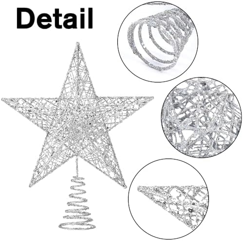 Christmas Tree Toppers Glitter Silver Star for Christmas Tree Decoration
