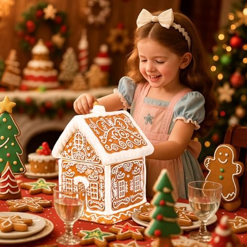 Chunful Christmas Gingerbread House Cookie Jar with Lid, 9.25 Inch