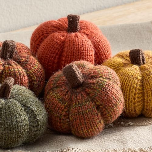Set of 5 Mini Knit Pumpkins (Spiced Maple 2.5 Inch Set)