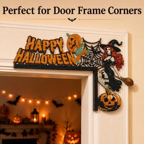 DIY Halloween Witch Pumpkin Diamond Art Wooden Door Corner Decoration, Halloween Frame Sign Kit, Creative Wall Art Mosaic Frame Sign for Home Decor & Gifts