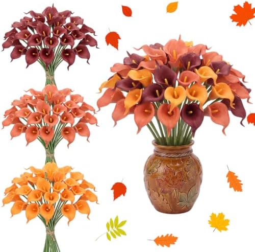 36 Pcs Halloween&Fall Flower Picks 14", Orange, Burgundy, Light Orange