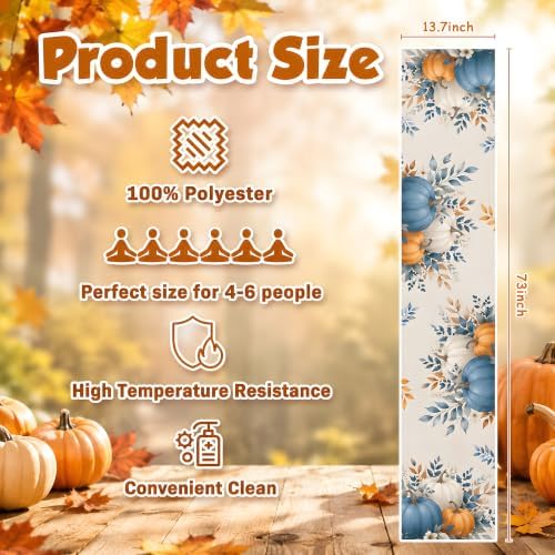 Fall Decor - Blue White Pumpkin Table Runner for Thanksgiving Decorations