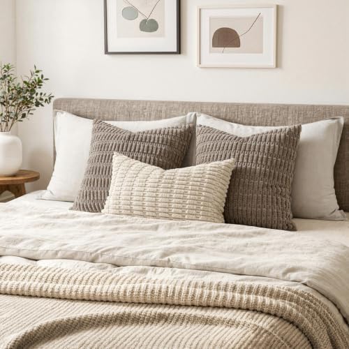 MIULEE Lumbar Corduroy Decorative Throw Pillow Covers 22x14 Cream White