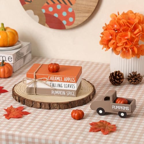 Fall Table Decor Tiered Tray Decor, Wooden Fall Signs with Book Stack