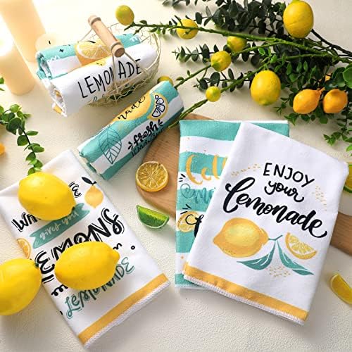 Redbaker 6 Pcs Lemon Kitchen Towels with Hanging Loop