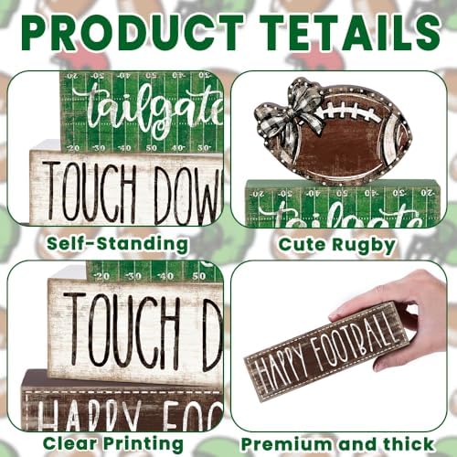 4Pcs Football Table Decoration Happy Football Wooden Block Sign