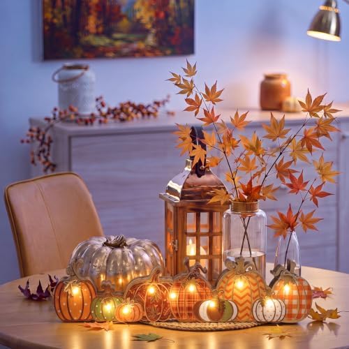 Yousoontic Fall Table Decorations, Light up Pumpkin Table Centerpieces Retro Wooden Sign Decor with LED Lights 3D Block Pumpkin Decor for Autumn Thanksgiving Harvest Farmhouse Home Mantel Desk Party