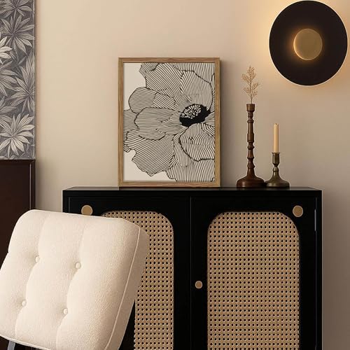 Framed Abstract Floral Wall Art, Neutral Line Flower Canvas Wall Decor Painting, Modern Minimalist Botanical Poster