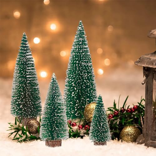9 Pieces Bottle Brush Christmas Trees, Christmas Village Accessories, Christmas Table Decor, Mini Christmas Trees in 10/15/20CM, Bottle Brush Trees for Table Decoration, DIY, Shop Window