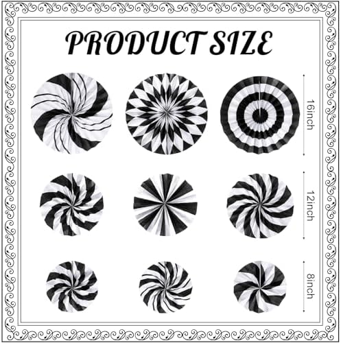Outus 9 Pcs Black and White Paper Fans Classroom Decorations Candy Paper Fans Peppermint Hanging Candy Cane Ceiling Wall Decor for Halloween Party Back to School Classroom Birthday Party Decoration