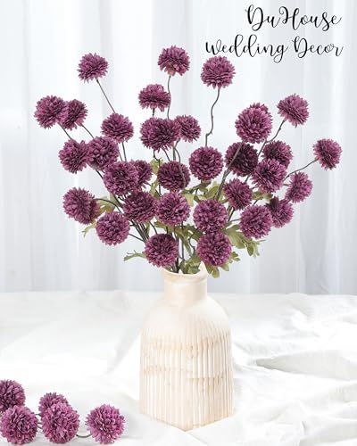 DuHouse 6pcs Artificial Flowers Faux Silk Pompon Mum Chrysanthemum Ball