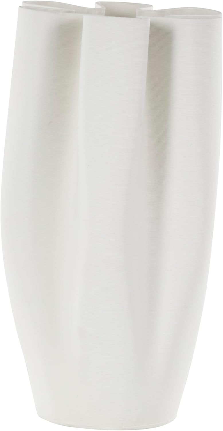 Ceramic Abstract Decorative Vase Ribbed Dimensional Folded Centerpiece Vase / White / 8 x 7 x 13