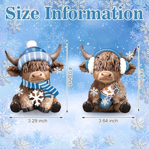 Karenhi 2 Pcs Highland Cow Figurines Resin Winter Decor for Tabletop