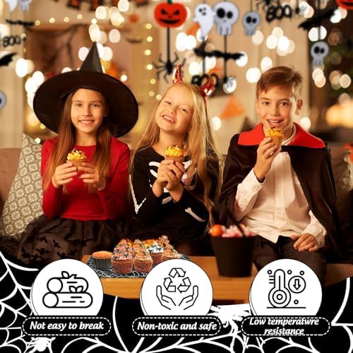 Whaline 3 Pcs Halloween Serving Trays Black White Spider Webs Reusable Melamine Trays Platters for Movie Night Birthday Holiday Party Food Supplies, 10 x 13 Inch