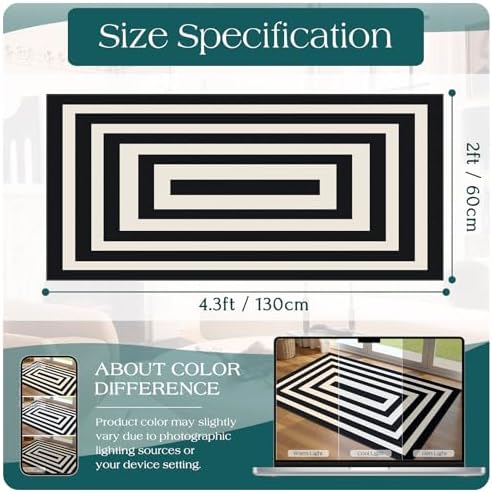 Front Door Mat Indoor Entrance 2x4.3 Modern Black White Striped Rug