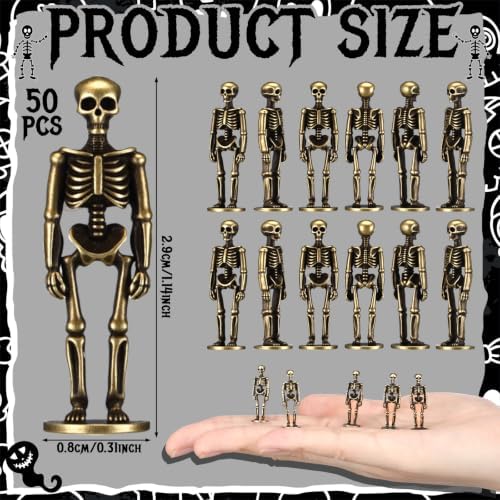 Civaner 50 Pcs Halloween Mini Brass Figurine Miniature, Skeleton