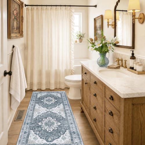 RELEANY Washable Area Rug, Runner 2'x6', Grey/White/Beige