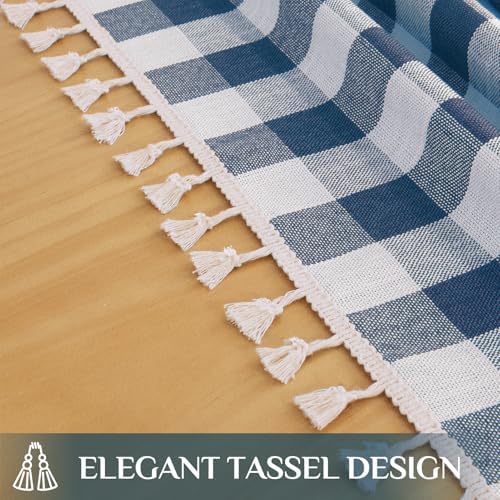Softalker Gingham Rectangle Tablecloth with Tassel, Navy Blue, 55" x 102"