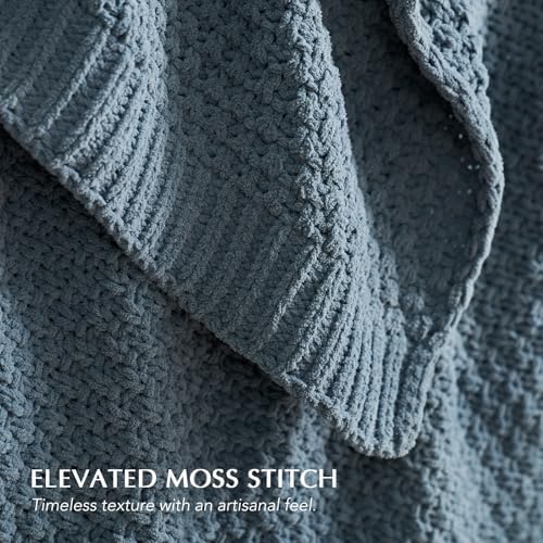 EVERGRACEHOME Chunky Chenille Knit Throw Blanket, 60 x 80, Stormy Blue
