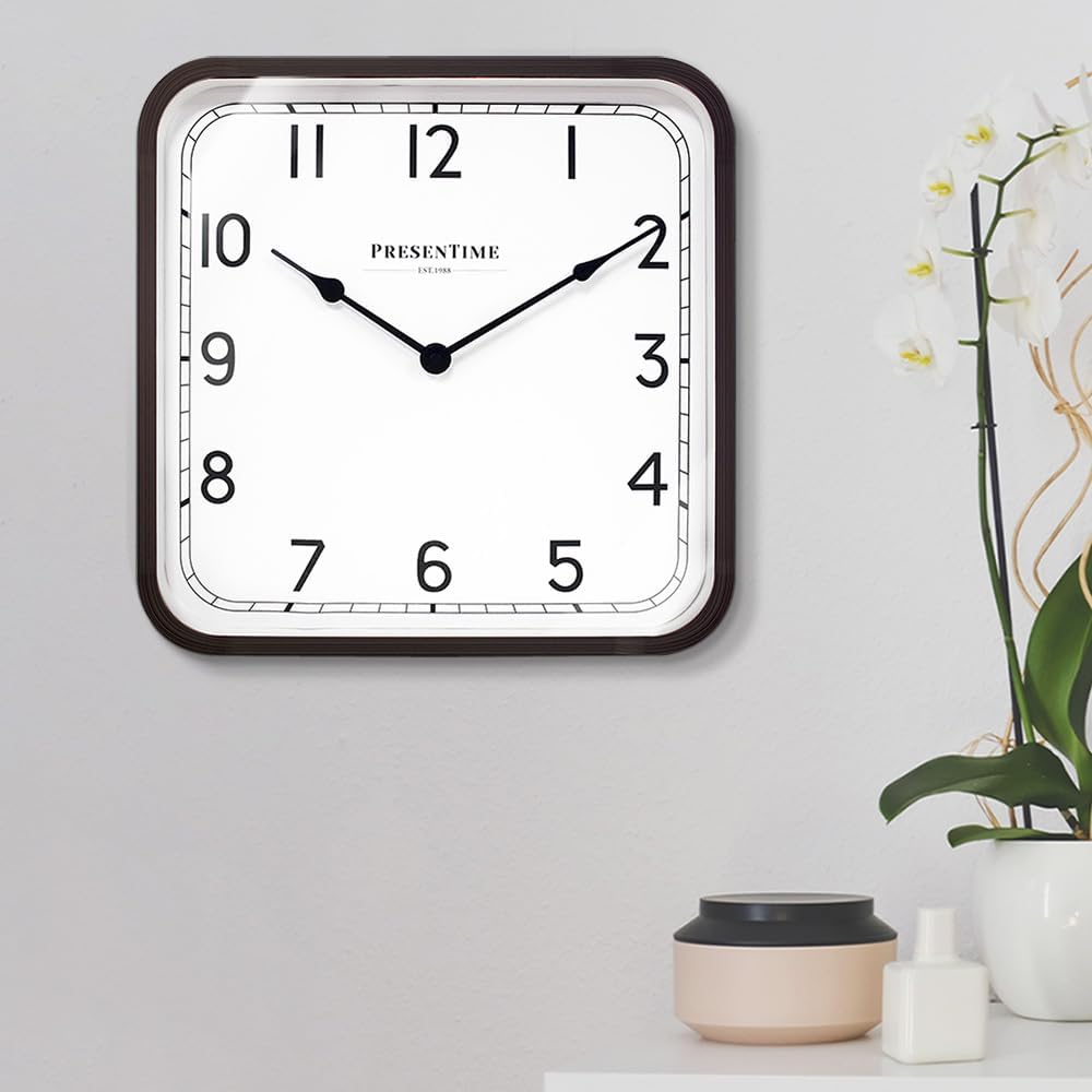 16" Anton Modern Farmhouse Square Clock | Silent No Ticking, Wall Art and Timepiece for Home Decoration/Wall Décor, Oil