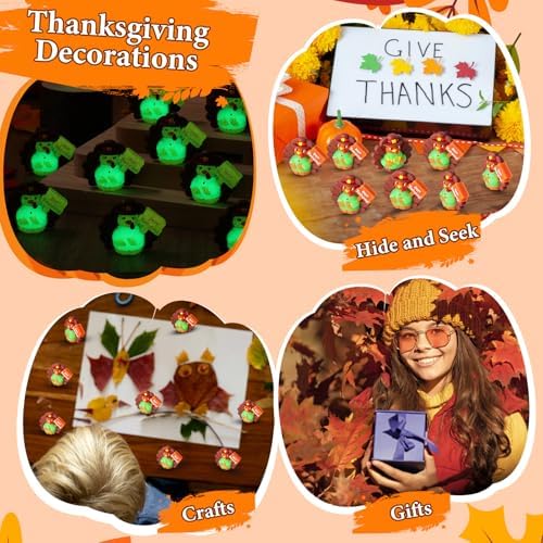 Domensi 30 Pcs Thanksgiving Mini Turkey Glow in Dark Figures Gifts, Sign