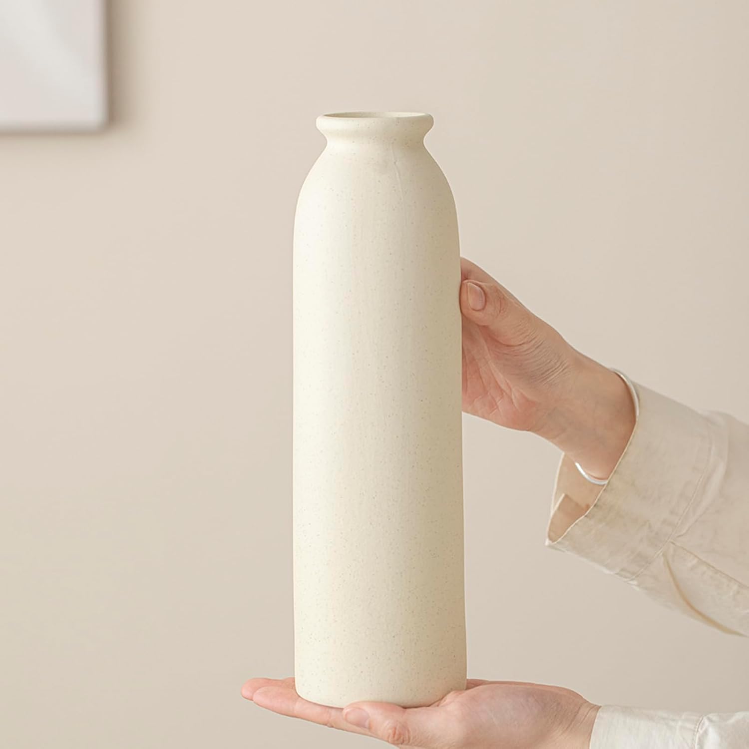 Tall Decorative Ceramic Vase Set / Standard Beige / 10.4 Inch / Set of 3