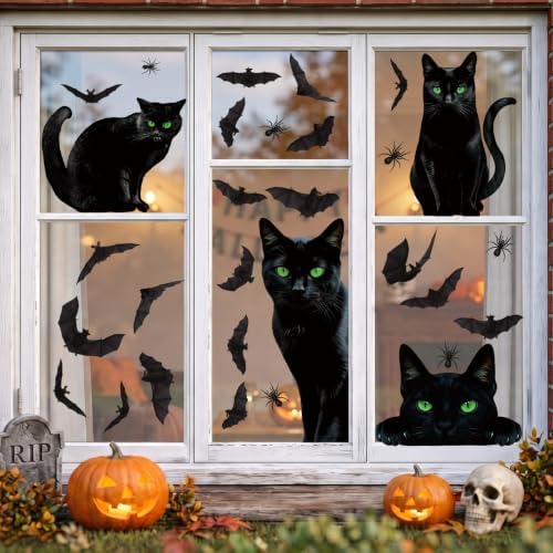 Halloween Decoration Window Clings,Large Black Cat Window Stickers
