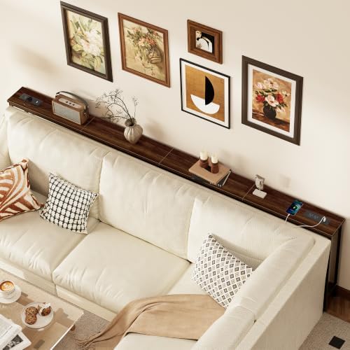 SUPERJARE 110.2 inch Narrow Behind Couch Table with Charging Stations