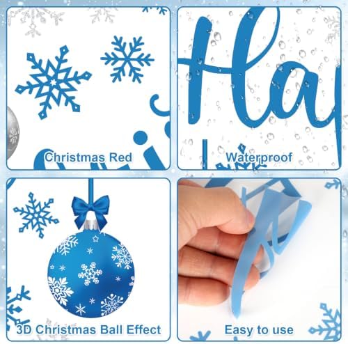 Blue Merry Christmas Window Clings Decorations Xmas Ball Cling Set 6 Sheets