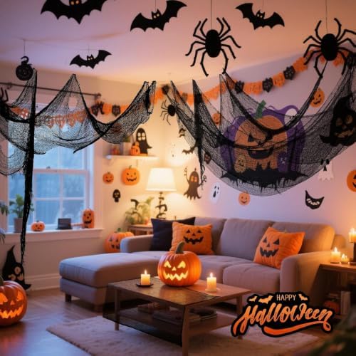 5Pcs Halloween Creepy Cloth 30×80inch, Scary Halloween Fabric Gauze, Black Creepy Cloth for Yard, Doorway, Haunted House Party